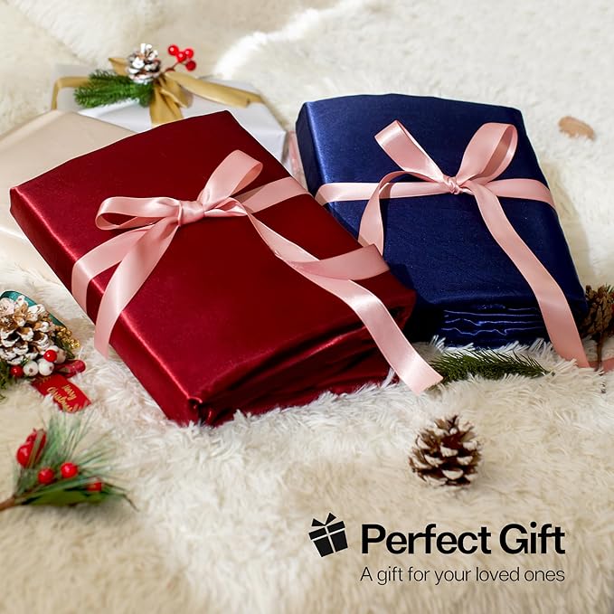 MR&HM Satin Bed Sheets, Queen Size Sheets Set, 6 Pcs Silky Bedding Set with 15 Inches Deep Pocket for Mattress (Queen, Silver Grey)