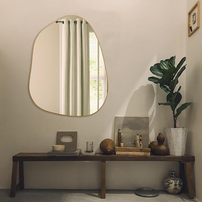 PERFNIQUE Irregular Asymmetrical Wall Mirror Decorative Modern Wall Mounted 32"x24", Gold