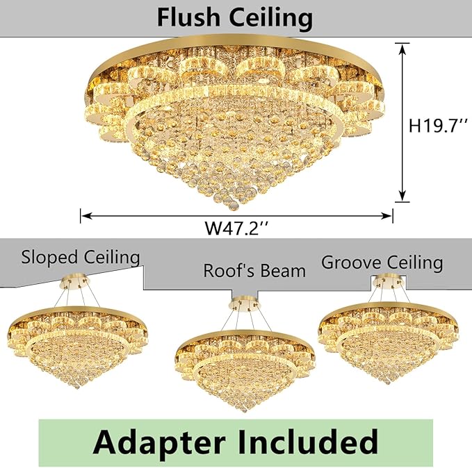 Modern Chandelier Living Room Light Large Luxury Chandeliers for High Ceiling Foyer Entryway Lights Dimmable 110W LEDs Crystal Gold Lighting Fixtures