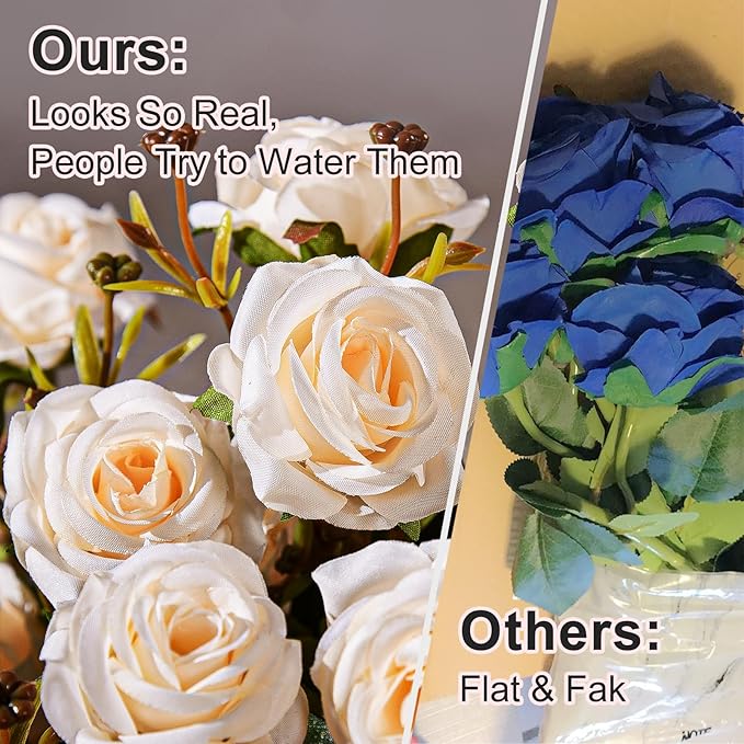 Artificial Rose Flowers for Outdoor 4 Bundles Rose Bouquet with Daisy Faux Flowers UV Resistant for Home Indoor Outside Garden Porch Window Box Balcony Yard Porch Decor (White)