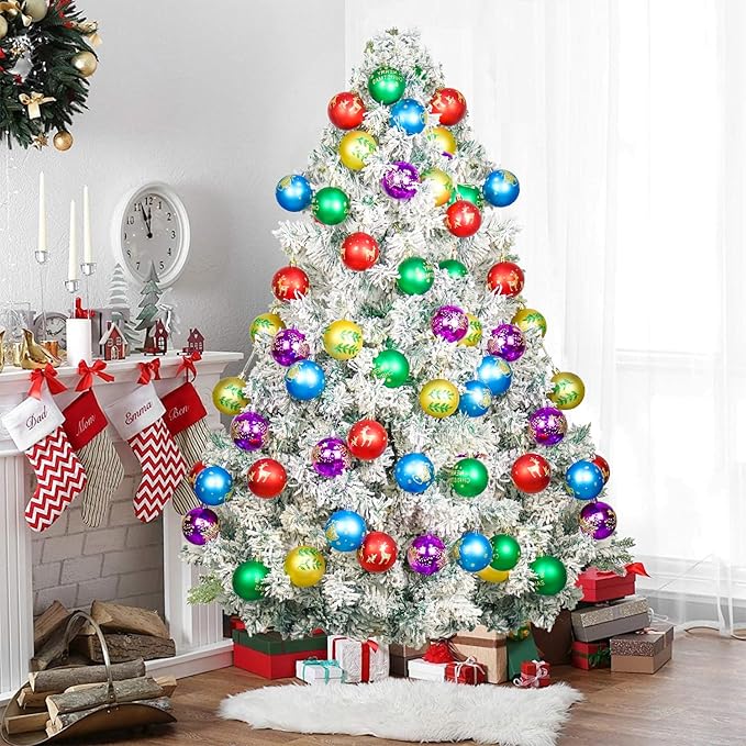 40PCS 2.36" Christmas Balls Ornaments, Plastic Christmas Tree Ornaments, Holiday Baubles, Hanging Decorations for Xmas Trees Holiday Party, Gold Red Purple Baubles