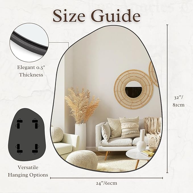 PERFNIQUE Irregular Asymmetrical Wall Mirror Decorative Modern Wall Mounted 32"x24", Black
