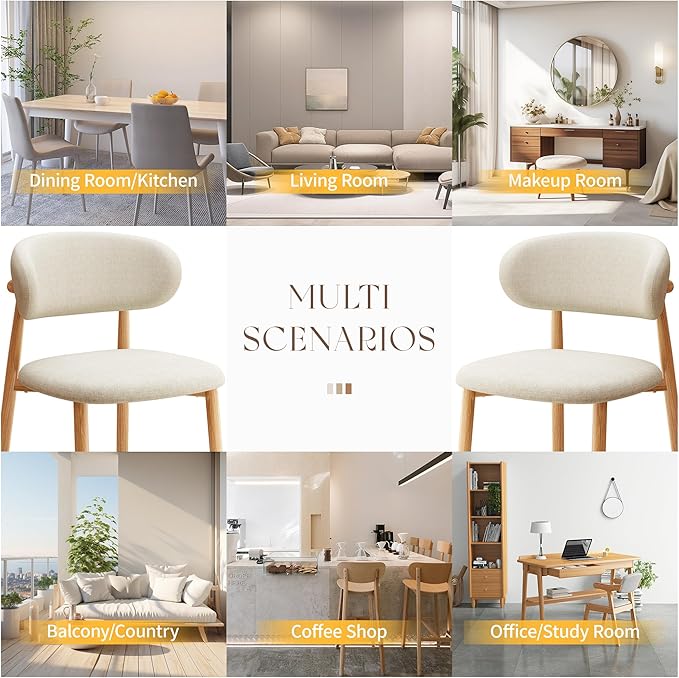 Kitchen Dining Chairs Set of 4 Modern Soft Linen Farmhouse Dining Room Chair with Metal Legs, Beige/Original