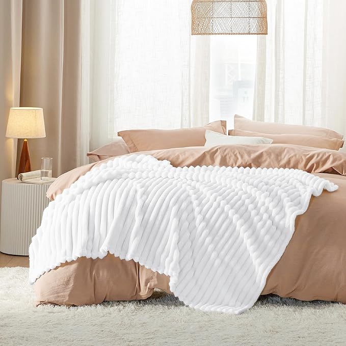 Bedsure GentleSoft White Fleece Blanket for - Cozy Soft Blankets for Women, Cute Small Throws for Girls, 50x70 Inches