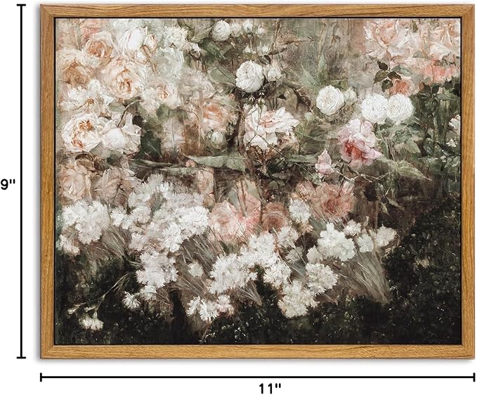 KBKBART Framed Canvas Wall Art for Living Room Bedroom Decor,Vintage Moody Floral Art Print Flower Rose Garden Canvas Painting, Rustic Bathroom Decor Wall Art, Classical Vintage Wall Art(9"x11")