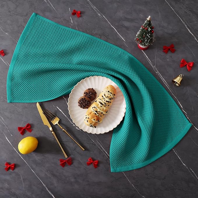 Homaxy 100% Cotton Kitchen Towels and Dishcloths Set, 12 x 12 Inches and 13 x 28 Inches, Set of 12 Bulk Kitchen Towels Set, Ultra Soft Absorbent Dish Cloths for Washing Dishes, Teal