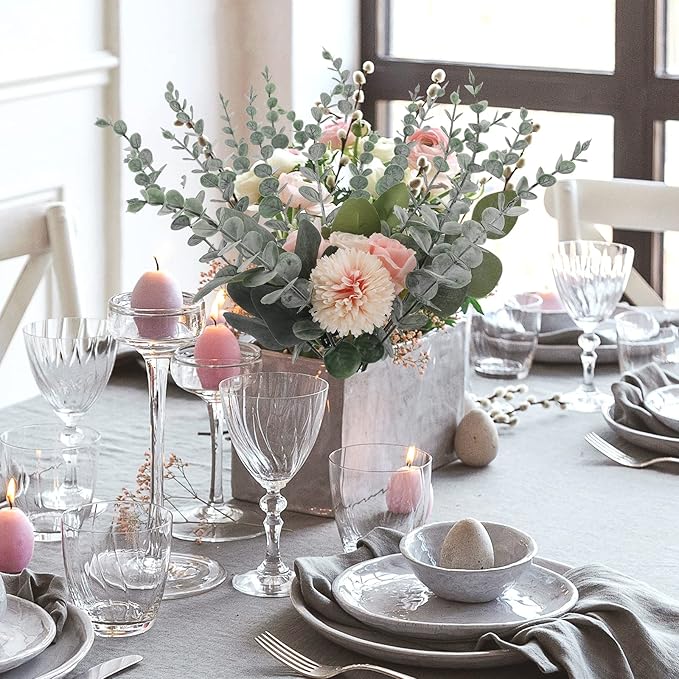 CEWOR 80pcs Artificial Eucalyptus Stems Fake Eucalyptus Leaves Stems Real Touch Leaf Branches for Flower Bouquet Wedding Easter Centerpiece Spring Home Office Decor