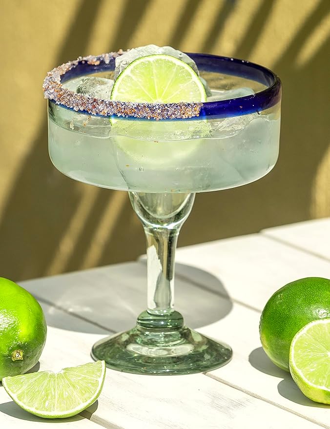 16 oz Hand Blown Mexican Margarita Glasses Set of 4 - Assorted colors