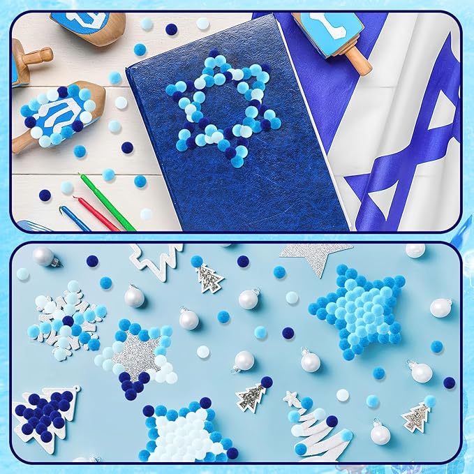 SEPGLITTER Blue Pom Poms Balls, 1000Pcs 1 cm/0.4 inch Hanukkah Blue Color Pom Poms for Chanukah Christmas Winter Summer Holiday Party Crafts Making DIY Holiday Decorations Supplies