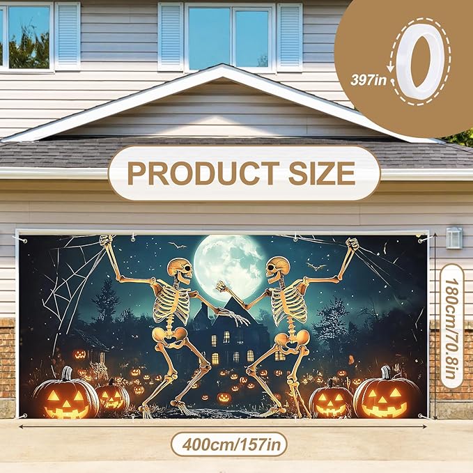 6 x 13 ft Halloween Garage Door Decorations Halloween decorations Witch Door Cover, Hanging Banner, Cauldron Backdrop Mural for Home, Outdoor, Indoor, Spooky Party, Wall, Window (Skull-1)