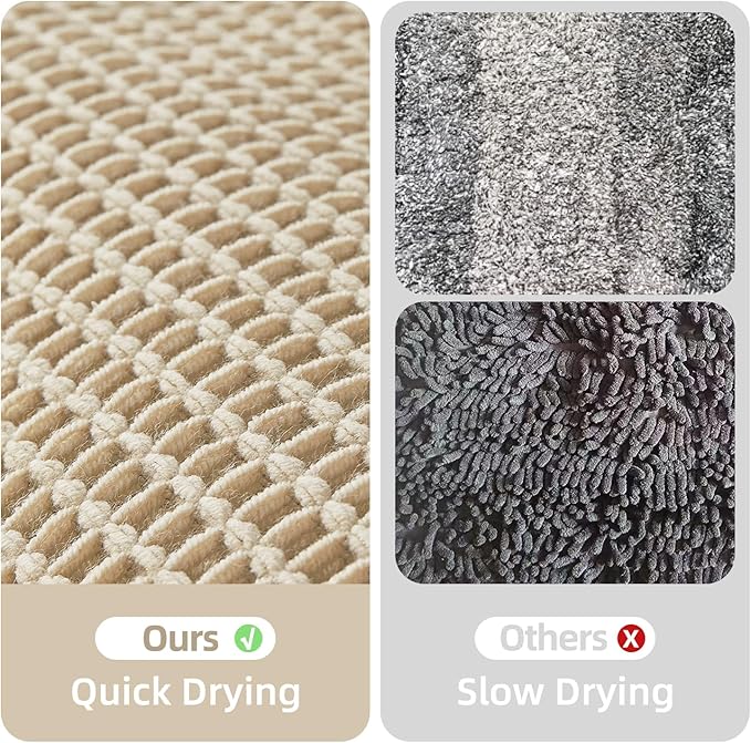 Pale Beige Long Bathroom Rug, Waffle Runner Rug Bathroom Non Slip Washable Super Absorbent Quick Dry Boho Farmhouse Bath Mat, 72''x24'' Pale Beige