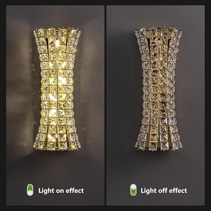 Crystal Wall Sconces,Modern Wall Light Fixtures,Luxury Indoor Gold Wall Lamp for Living Room Bedroom Bathroom Hallway Doorway Stairway,Bedside,Tricolor Vanity Lighting Fixture