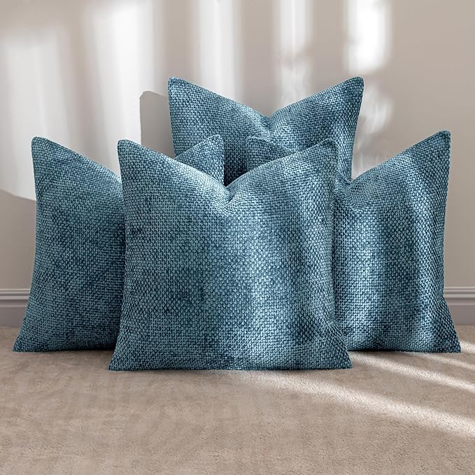 MIULEE Pack of 4 Throw Pillow Covers 18x18 Inch Smoke Blue Soft Decorative Chenille Pillow Covers Farmhouse Accent Cushion Covers for Boho Home Decor Bedroom Living Room