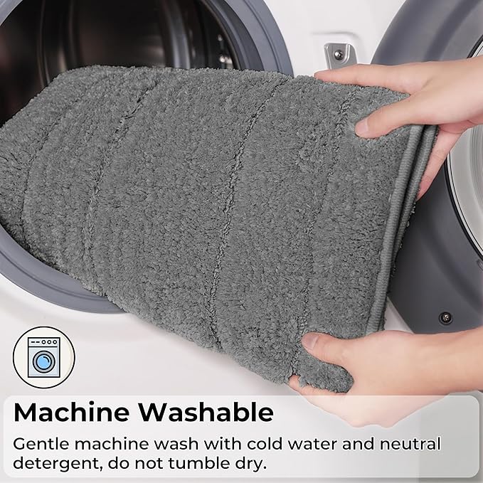 GRANNY SAYS Large Bathroom Rugs Non Slip Washable, 24" x 43", Water Absorbent Bath Mats for Bathroom, Thick Soft Shaggy Bath Rug, Microfiber Shower Room Floor Mat Decor, Deep Gray