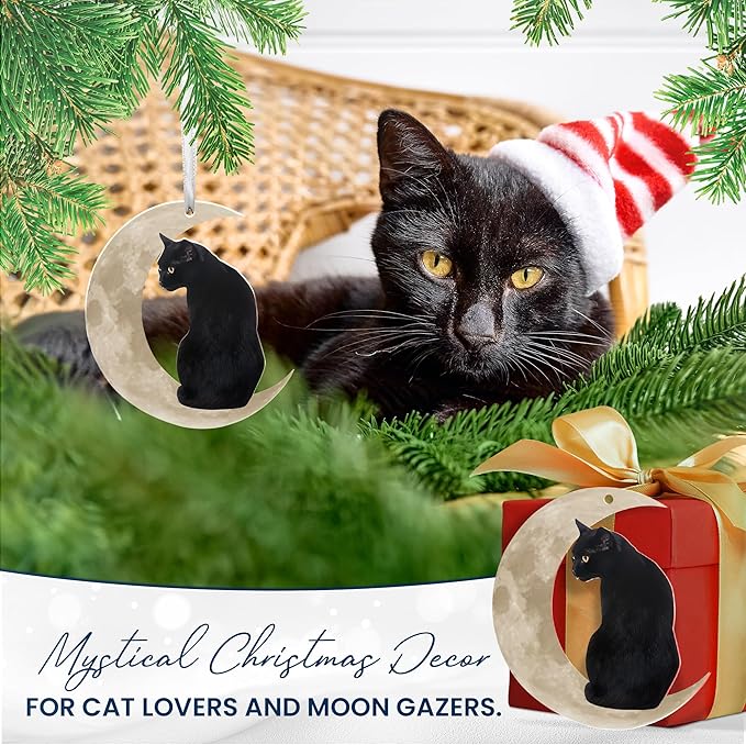 OASSIE Christmas Black Cat Gifts for Women Men - Acrylic Christmas Ornaments 2025 for Tree Decorations - Cat Lover Gifts for Women Animal Lovers, Funny Ornaments for Xmas Decorations