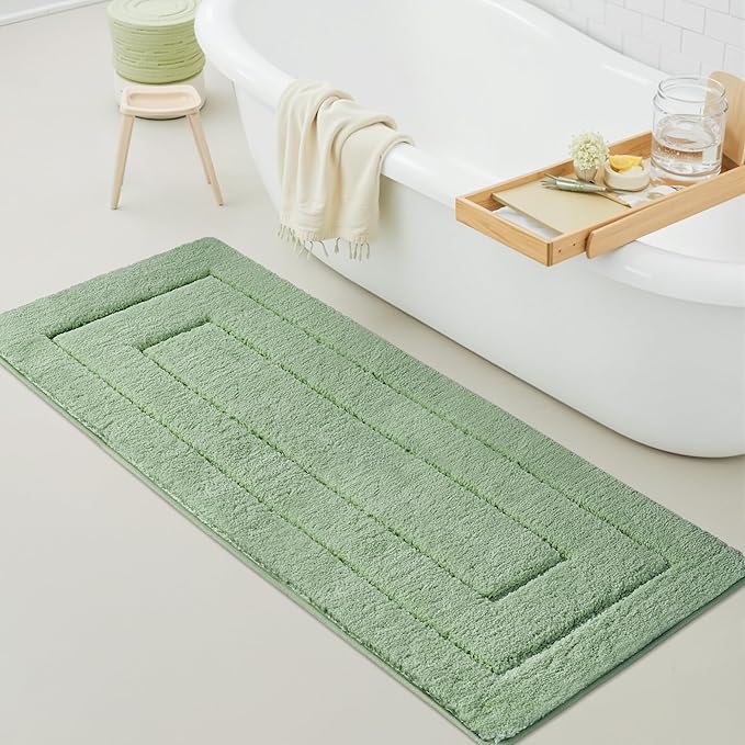 GRANNY SAYS Sage Green Bathroom Rugs Non Slip, 59" x 24", Small Bathroom Rugs Washable,Bath Mats for Floor, Microfiber Bath Mat for Tub, Absorbent Shower Rug
