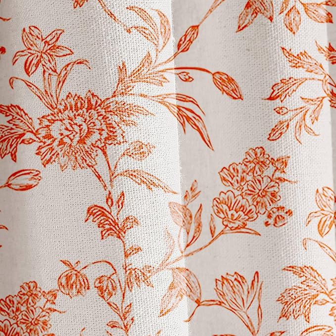 Orange Shower Curtain Floral Cotton Linen Cottagecore Shower Curtain for Bathroom 72" W x 72" L