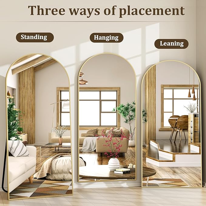 86"x40" Arched Full Length Mirror Floor Mirrors with Aluminum Alloy Frame Free-Standing Wall Mounted Floor Mirrors or Large Dressing Mirror, Gold Mirror Full Length