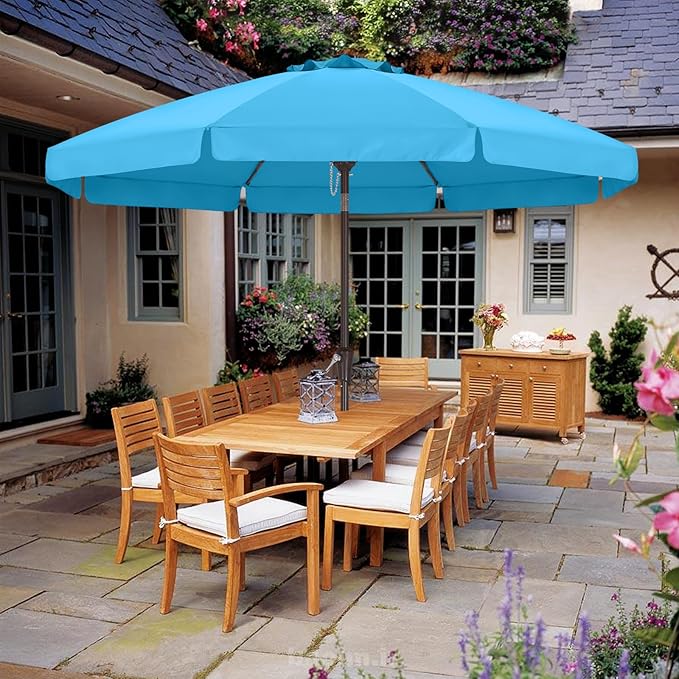 ABCCANOPY 11ft Scalloped Patio Umbrella, Outdoor Table Umbrella with Tilt and Crank, Fiberglass Ribs Deck Umbrella for Patio, Pool, Garden, Picnic (Turquoise)
