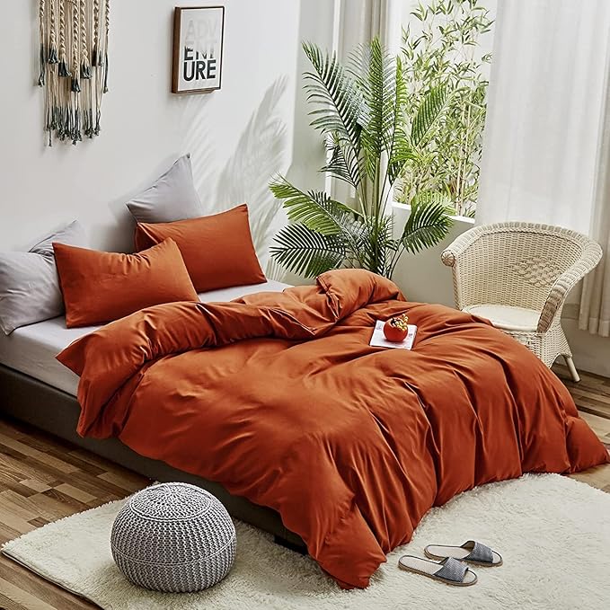 Pureant Burnt Orange Comforter Set Full Size Women Girls Terracotta Red Bedding Comforter Sets Rust Full Comforter Cotton Soft Boho Caramel Full Size Comforter Sets Reddish Orange Blankets Breathable
