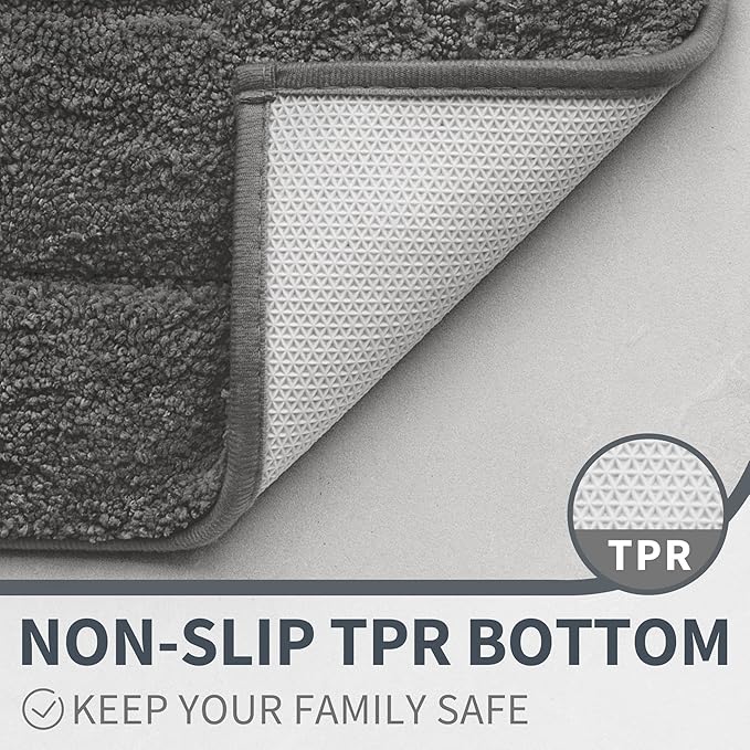 GRANNY SAYS Gray Bathroom Rugs Non Slip, Large Bath Mats for Bathroom, Super Soft and Water Absorbent, Microfiber Washable Bath Rugs for Floor, Tub and Shower, 36" x 24", Dark Gray