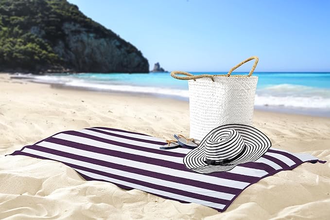 Utopia Towels 4 Pack Cabana Stripe Beach Towel Oversized 100% Ring Spun Cotton Beth Towels Highly Absorbent, Plum