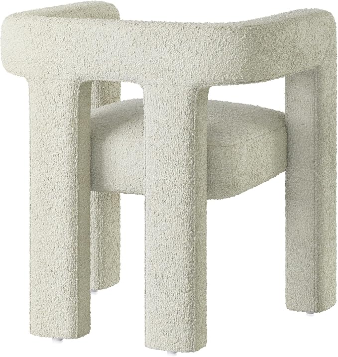 BELLEZE Modern Boucle Barrel Dining Chair Set of 2, Upholstered Linen Kitchen Boucle Armchair with Sidearms and Back, for Dining Room Living Room- Cream