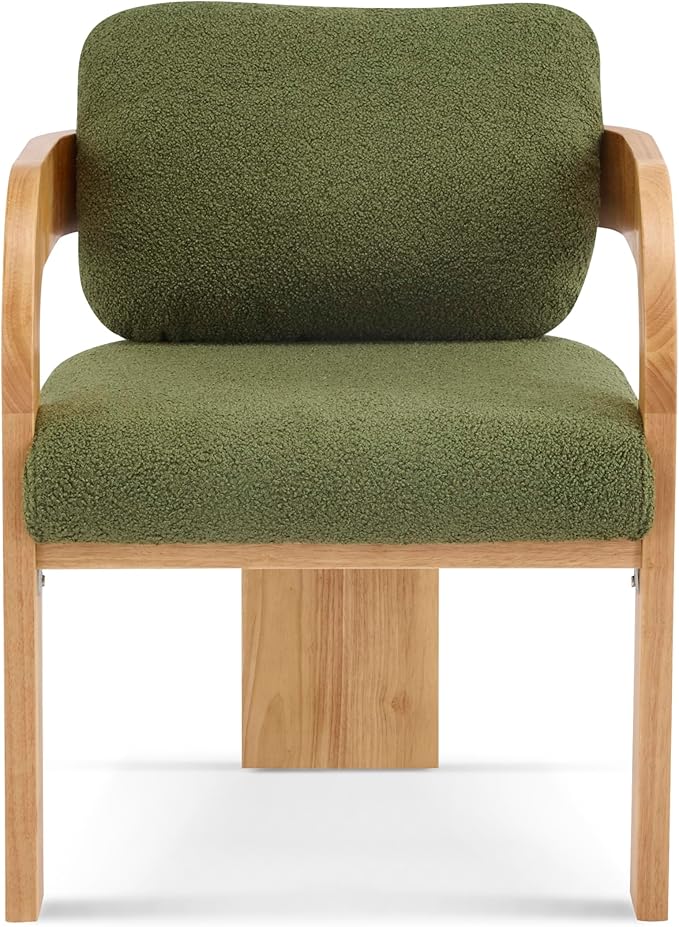 Christopher Knight Home Yorick Modern Boucle Dining Chair Set of 2 with Cushion, Solid Wood Dining Room, Curved Backrest Kitchen Side Chair, Living Room Comfy Extra Seat, Natural+Green