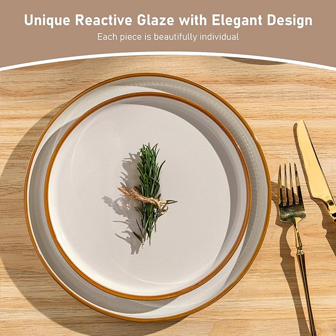 GBHOME Stoneware Dinnerware Sets for 8, Round Reactive Glaze Ceramic Plates and Bowls Set, Highly Scratch Resistant | Dishwasher & Microwave Safe Set,Service for 8(24pcs)