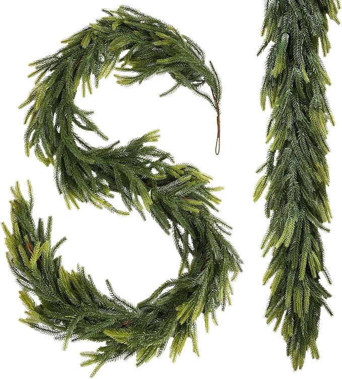 Sherika 1 PCS 6 FT Artificial Norfolk Pine Garlands,Real Touch Gradient Chirsmas Garland, Faux Pine Garland for Indoor Chrismas Decoration Table DIY Wall Decor