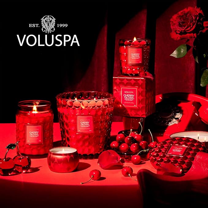 Voluspa Cherry Gloss Large Jar Candle, 18 oz, Coconut Wax Blend, Scented Candles for Home, 100 Hour Burn Time, Fruity Candle, Handcrafted in The USA
