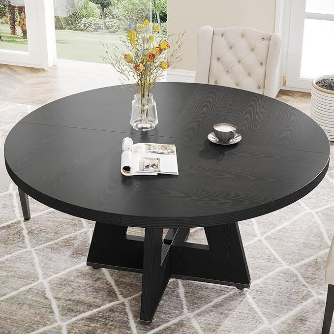 Tribesigns Farmhouse Dining Table 47 Inch Round Dinner Table for 4 Rustic Round, Black