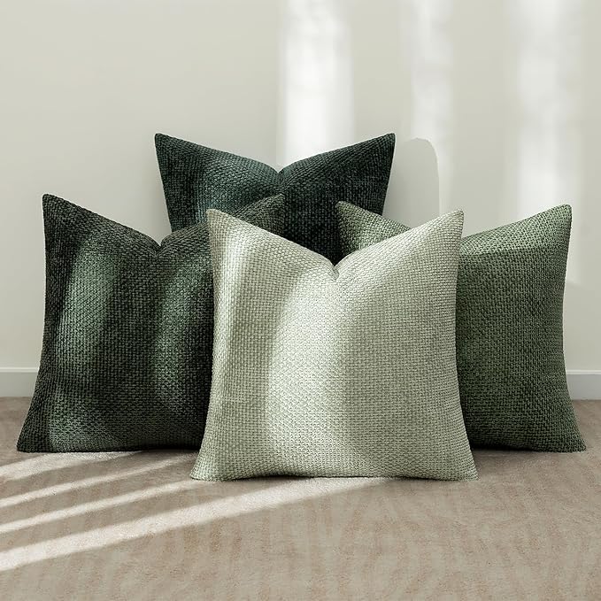 MIULEE Pack of 4 Christmas Throw Pillow Covers 16x16 Inch Green Soft Decorative Chenille Pillow Covers Farmhouse Accent Cushion Covers for Boho Home Decor Bedroom Living Room