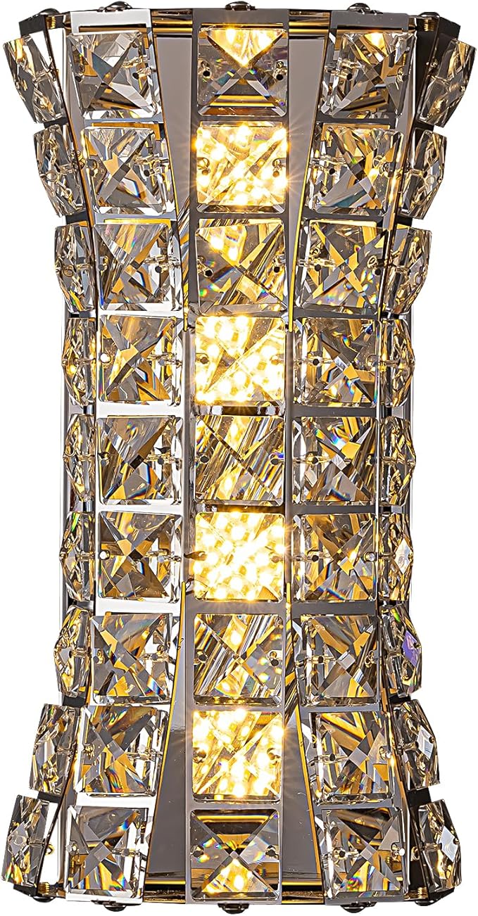 Crystal Wall Light Fixtures,Modern Chrome Wall Lamp with Clear K9 Crystals,Luxury Crystal Wall Sconces for Living Room Bedroom Bathroom Hallway Doorway Stairway,Bedside