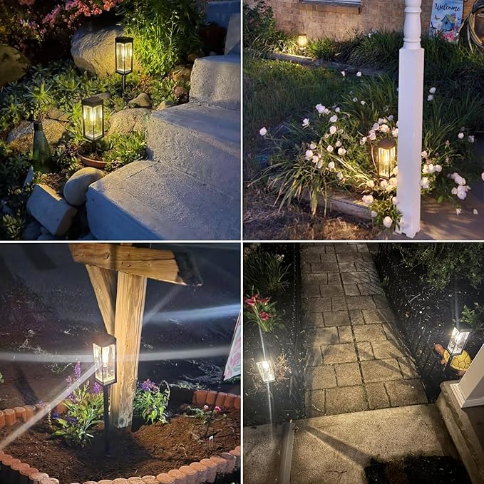 Bright Solar Pathway Lights Outdoor Waterproof, 4 Pack Upgraded Solar Lights, 15+ Hours Runtime Garden Light, Auto On/Off, Lighting for Outside Yard Walkway Driveway Landscape, Warm White