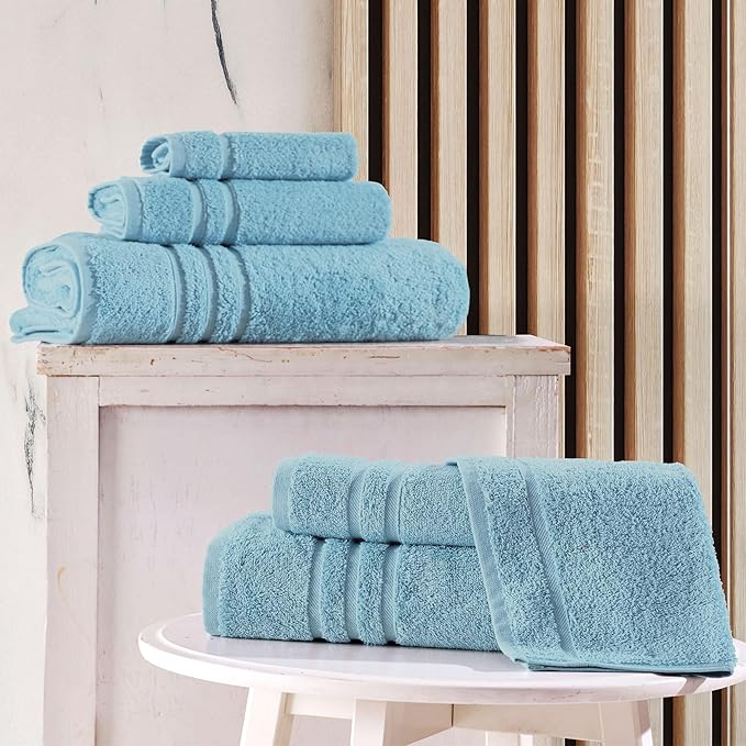 Hawmam Linen Light Blue 6 Piece Bath Towels Set for Bathroom Original Turkish Cotton Soft Absorbent and Premium Bath Towels Hand Towels