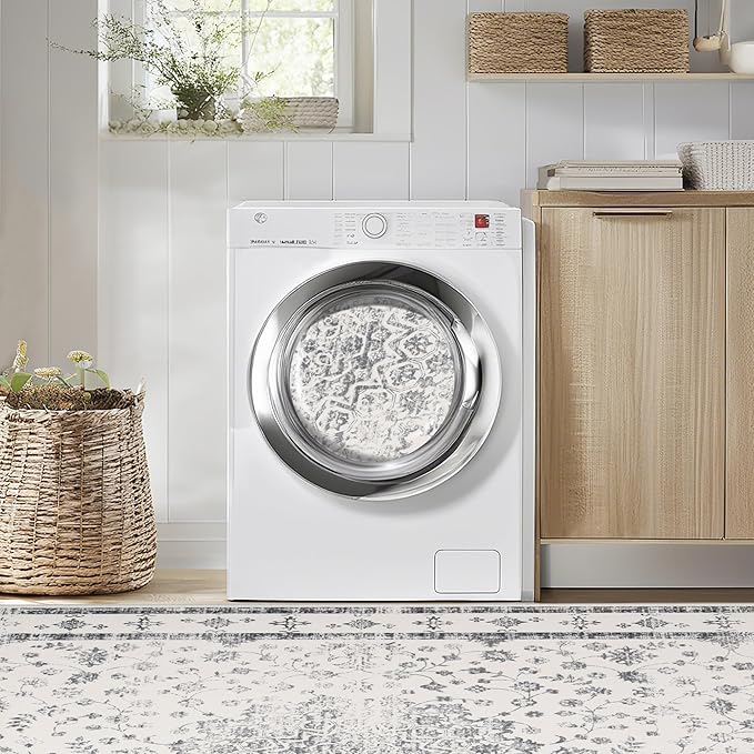 Washable Rugs 8x10 Area Rugs for Living Room,Rugs for Bedroom,Large Carpets,Ultra Soft Faux Wool Retro Dining Room Rug,Non Slip&Non-Shedding Low Pile Vintage Print Rug for Home Office-Grey