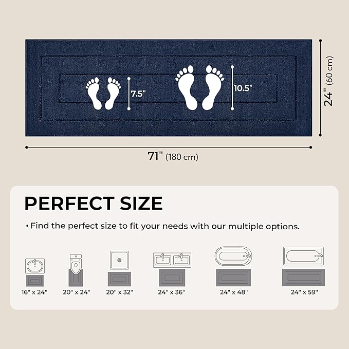 GRANNY SAYS Navy Bathroom Rugs, Bath Mats for Bathroom Non-Slip, Super Soft and Water Absorbent, Extra Large Bath Rugs Washable, Microfiber Bath Rugs for Floor, Tub and Shower, 71" x 24"