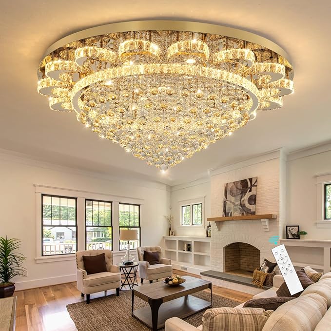 Modern Chandelier Living Room Light Large Luxury Chandeliers for High Ceiling Foyer Entryway Lights Dimmable 110W LEDs Crystal Gold Lighting Fixtures