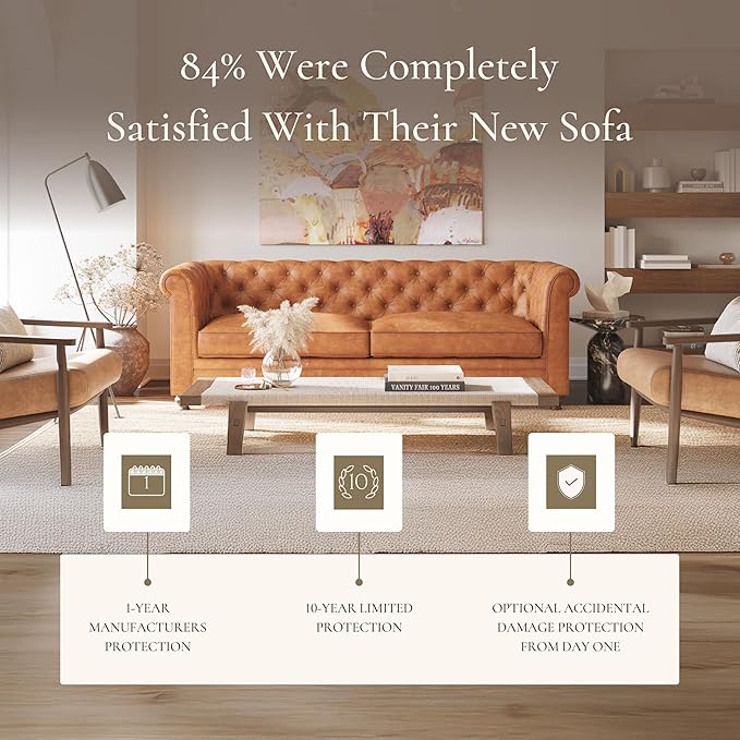 Poly & Bark Lyon Leather Couch - 87.4 Inch Sofa - Full-Grain Leather Sofa for Living Room with Feather-Down Topper - Living Room Couch - Vintage Italian Leather in Cognac Tan