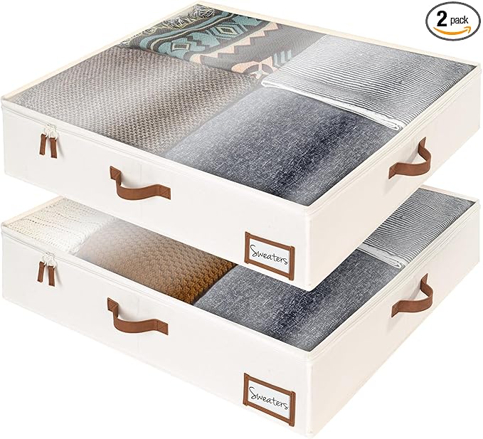StorageWorks Underbed Storage Box, Under Bed Clothes Organizer With Sturdy Structure and Ultra Thick Fabric, 30" L x 28" W x 6" H, 2 pack