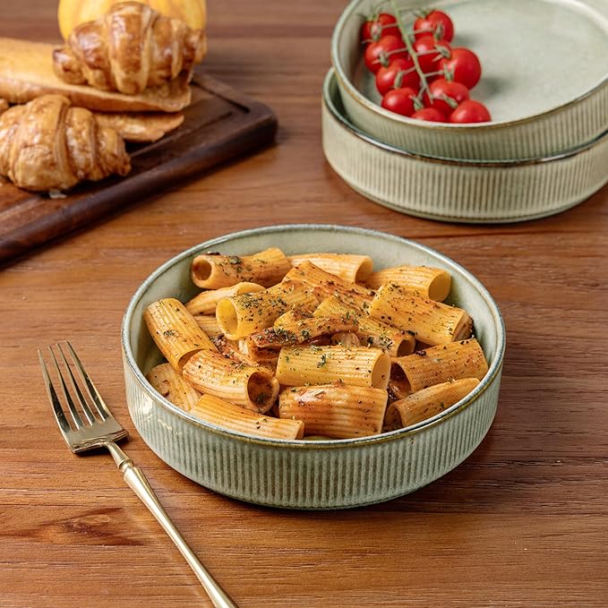 GBHOME 7.5'' Stoneware Pasta Bowls, Serving Bowls Set of 6 for Kitchen, Double Reactive Glaze Bowls for Fruit,Pasta,Salad,Oatmeal,Meal, Microwave Safe (6 pcs)