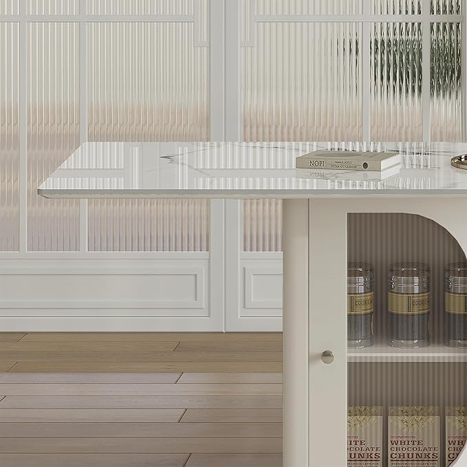 Montary 63" Modern Dining Table for 4-6 People, Kitchen Table with Storage Shelf & Acrylic Door Cabinet, Sintered Stone Tabletop with Golden Solid Wood Base, Perfect for Apartments and Home Use