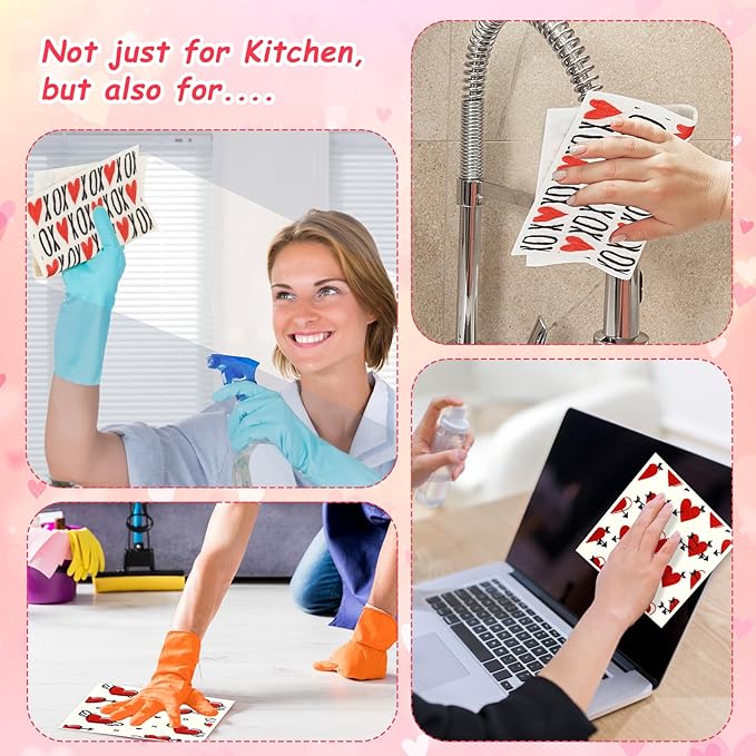 8 Pack Valentines Swedish Dishcloths Reusable Dish Towels Holiday