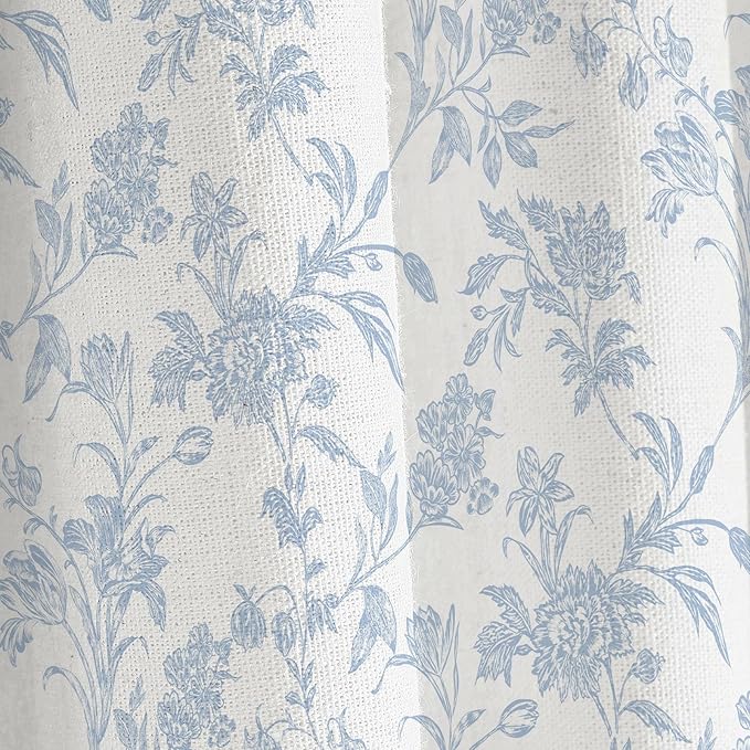 Blue Shower Curtain Floral Cotton Cottagecore Shower Curtain for Bathroom 72" W x 72" L