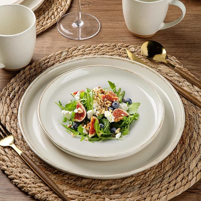 AmorArc 24 Pieces Ceramic Dinnerware Sets for 8, Handpainted Stoneware Plates and Bowls Set with Rustic Terracotta Underside, Scratch Resistant Dishes Set, Dishwasher & Microwave Safe