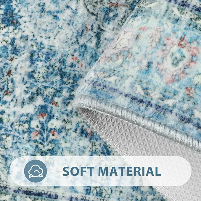 Uphome Bathroom Runner Rug, Distressed Tribal Farmhouse Light Blue Bathroom Mat, Long Bathroom Rugs Non Slip Washable, Oriental Retro Boho Bath Mat Runner for Bathtub Sink Hallway, 24x59 inch