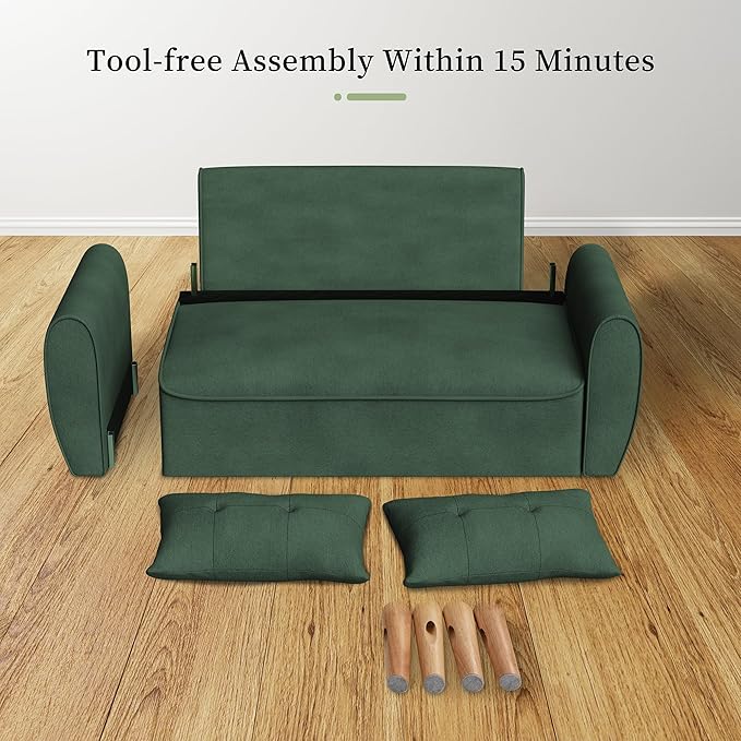 Vongrasig Small Modern Loveseat Sofa 47" Mid Century Linen 2 Seat Couch Tufted Love Seat, Green