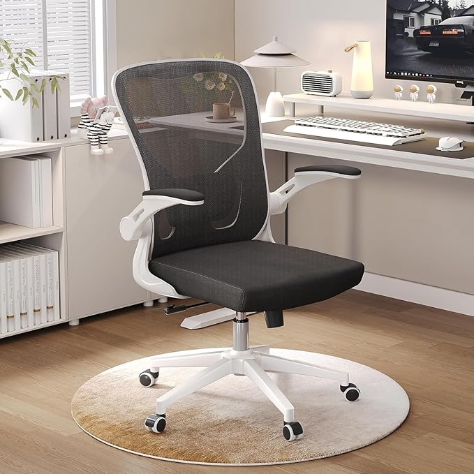 Ergonomic Office Chair, High-Back Mesh Desk Chair with Adjustable Height, Lumbar Support, Flip-Up Armrests,headrest,and Swivel Rolling Design for Home and Office Use