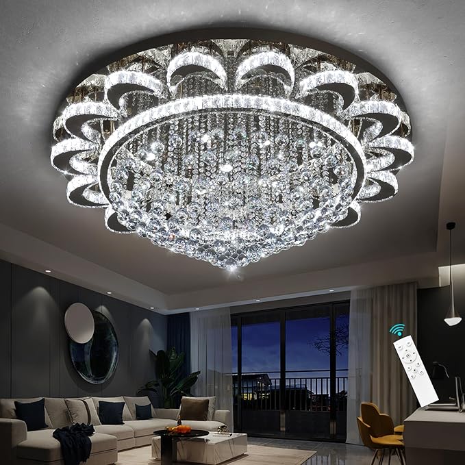 Modern Chandelier Living Room Light Large Luxury Chandeliers for High Ceiling Foyer Entryway Lights Dimmable 110W LEDs Crystal Gold Lighting Fixtures